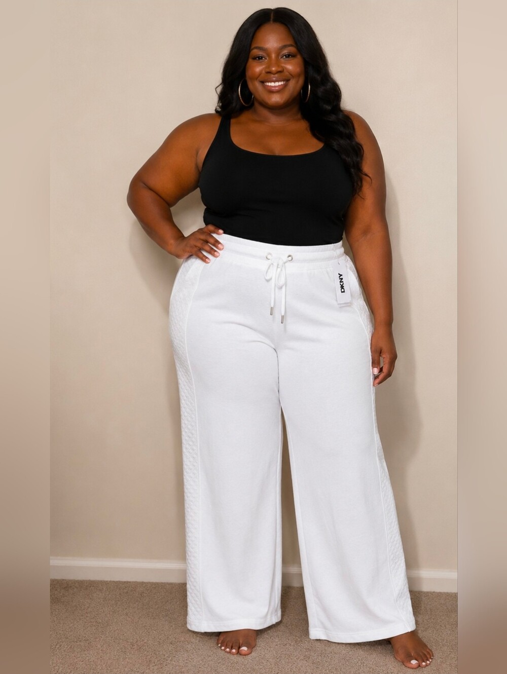 DKNY Women’s White Wide Leg Drawstring Pants NWT